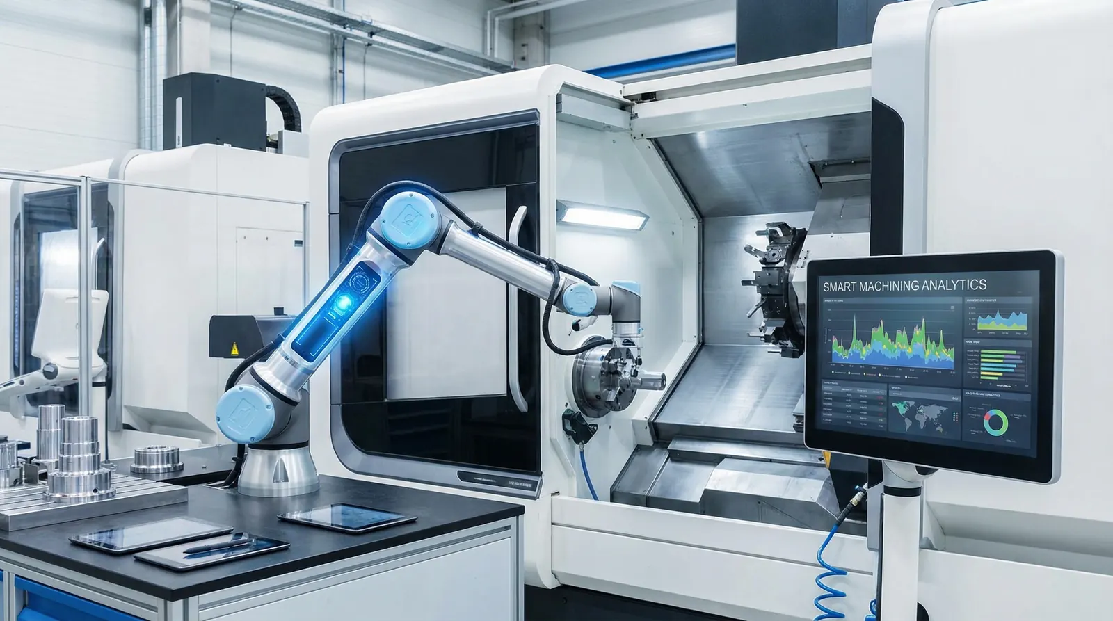 CNC machine control panel with real-time monitoring data
