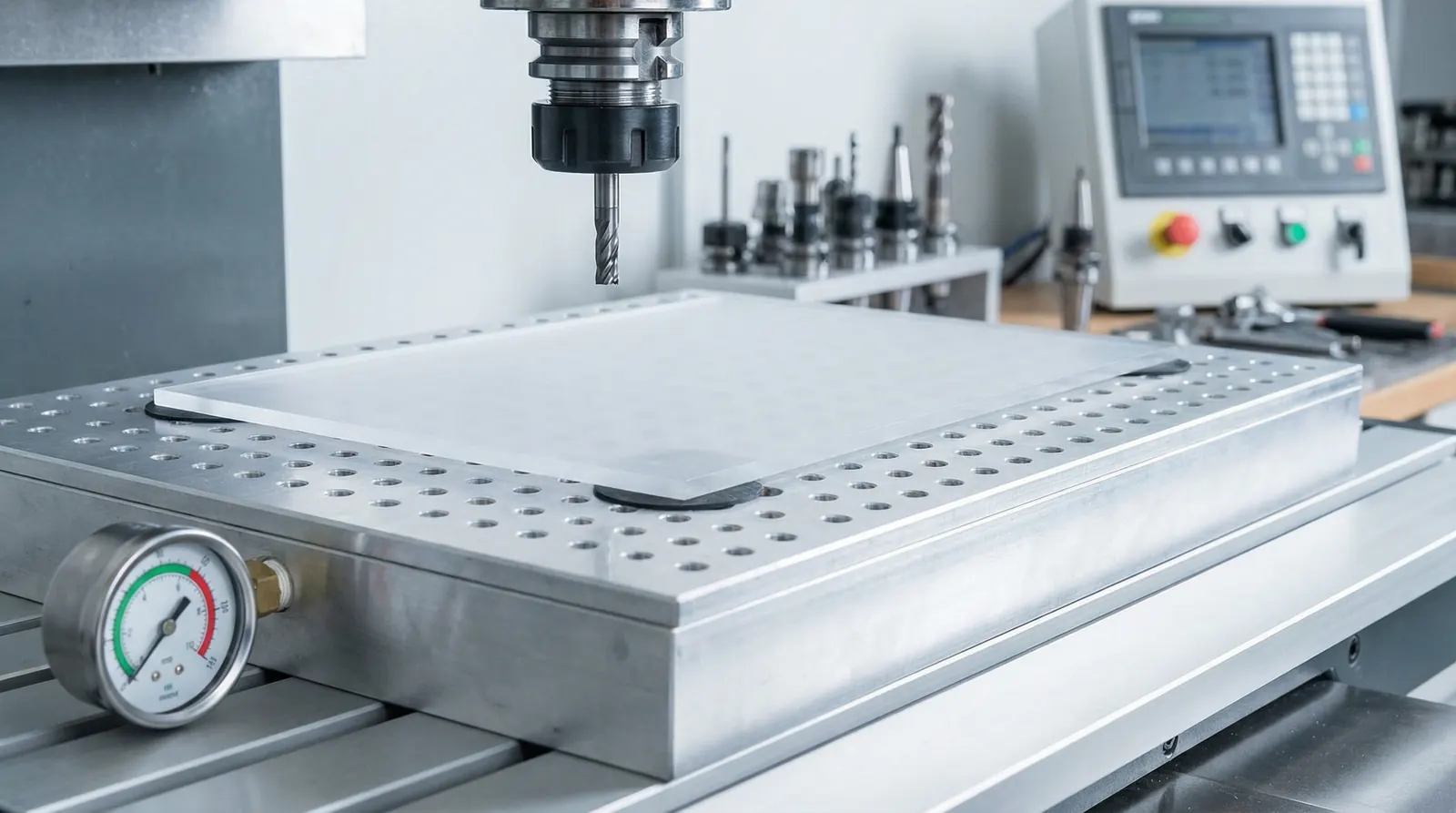 CNC workholding setup with precision fixture plate