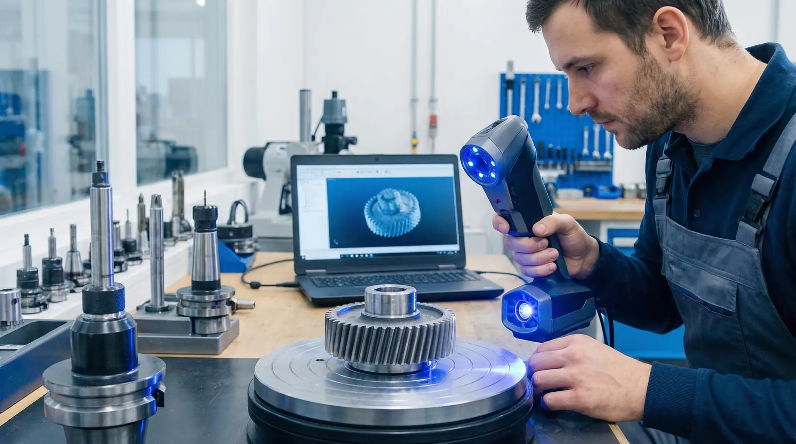 3D scanner capturing a point cloud on a mechanical part