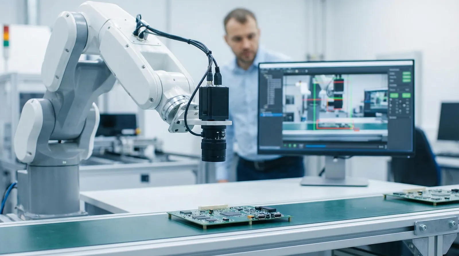 Machine vision inspecting a machined part on a production line