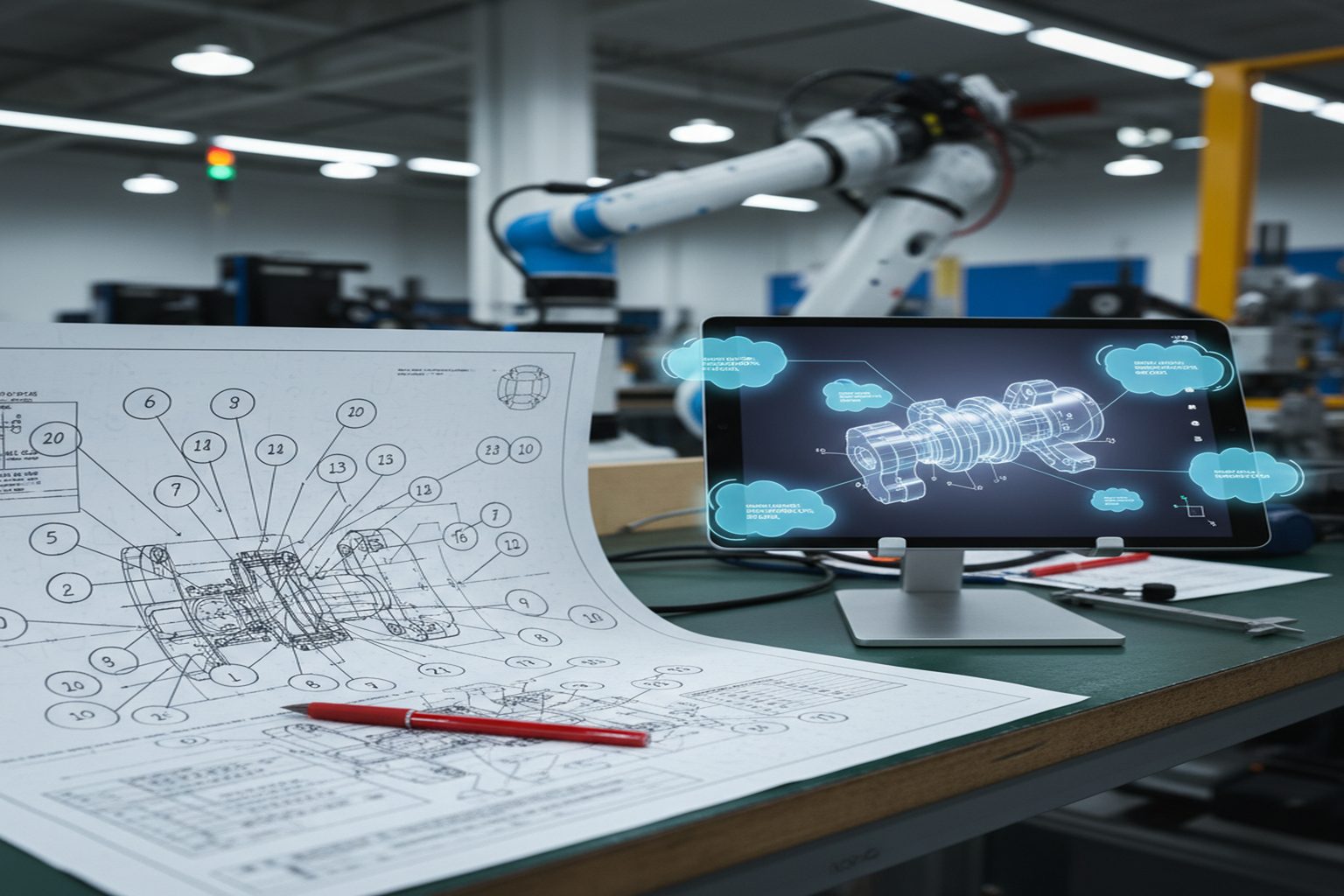 Engineering drawing with numbered balloon annotations and dimensional inspection callouts